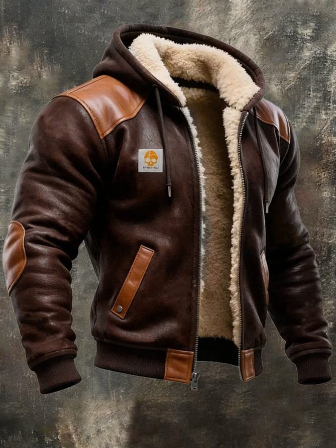 Leren Jas met Capuchon en Sherpa Voering voor Heren - Bruin