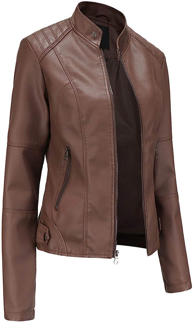 Leren Jas met Ritssluiting voor Dames - View 3