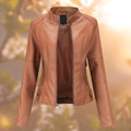 Leren Jas met Ritssluiting voor Dames - Lichtbruin