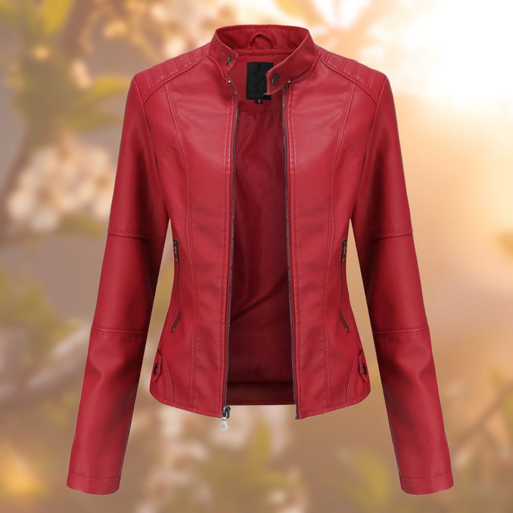 Leren Jas met Ritssluiting voor Dames - Rood