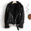 Leren Jas met Sherpa Voering voor Dames - Perle  Schwarz