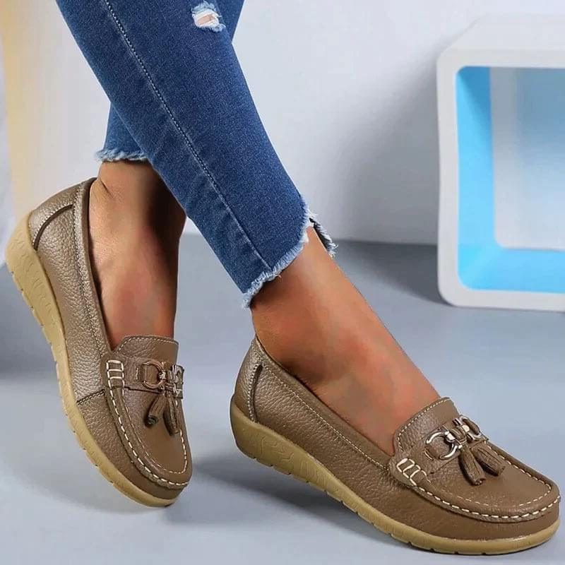 Leren Loafers met Kwastdetail voor Dames - Braun