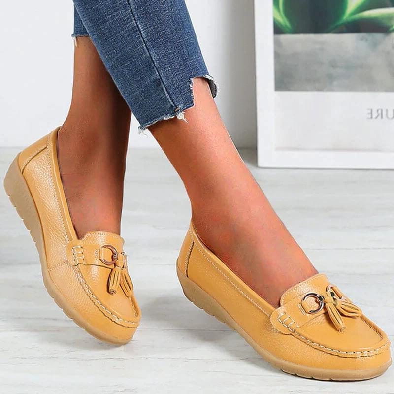 Leren Loafers met Kwastdetail voor Dames - Gelb