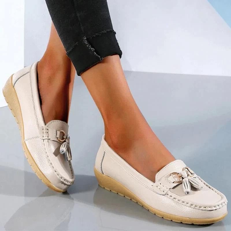 Leren Loafers met Kwastdetail voor Dames - Khaki