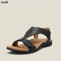 Leren Open Teen Sandalen met Verstelbare Gespen voor Dames - Zwart