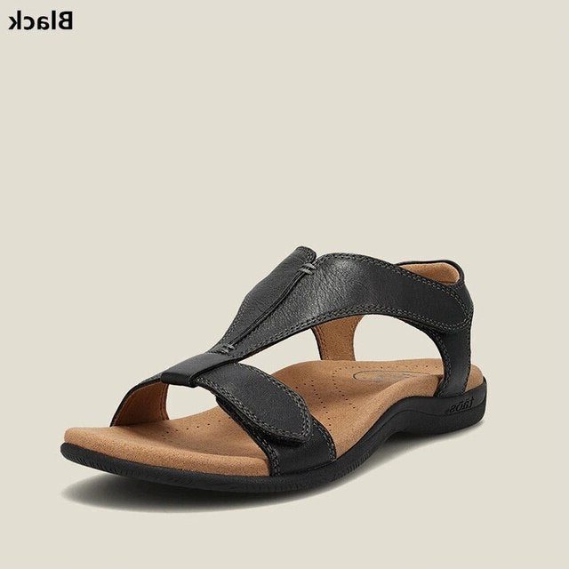 Leren Open Teen Sandalen met Verstelbare Gespen voor Dames - Zwart