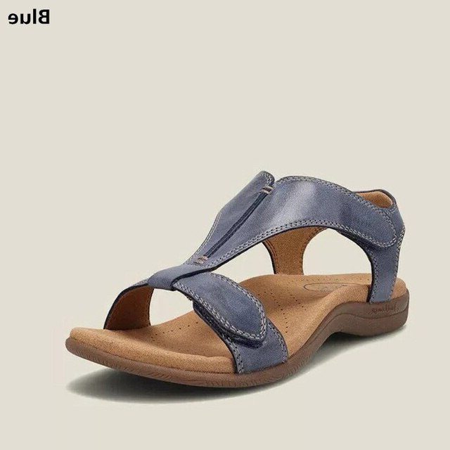 Leren Open Teen Sandalen met Verstelbare Gespen voor Dames - Blauw
