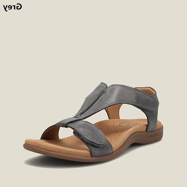 Leren Open Teen Sandalen met Verstelbare Gespen voor Dames - Grijs