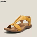 Leren Open Teen Sandalen met Verstelbare Gespen voor Dames - Geel