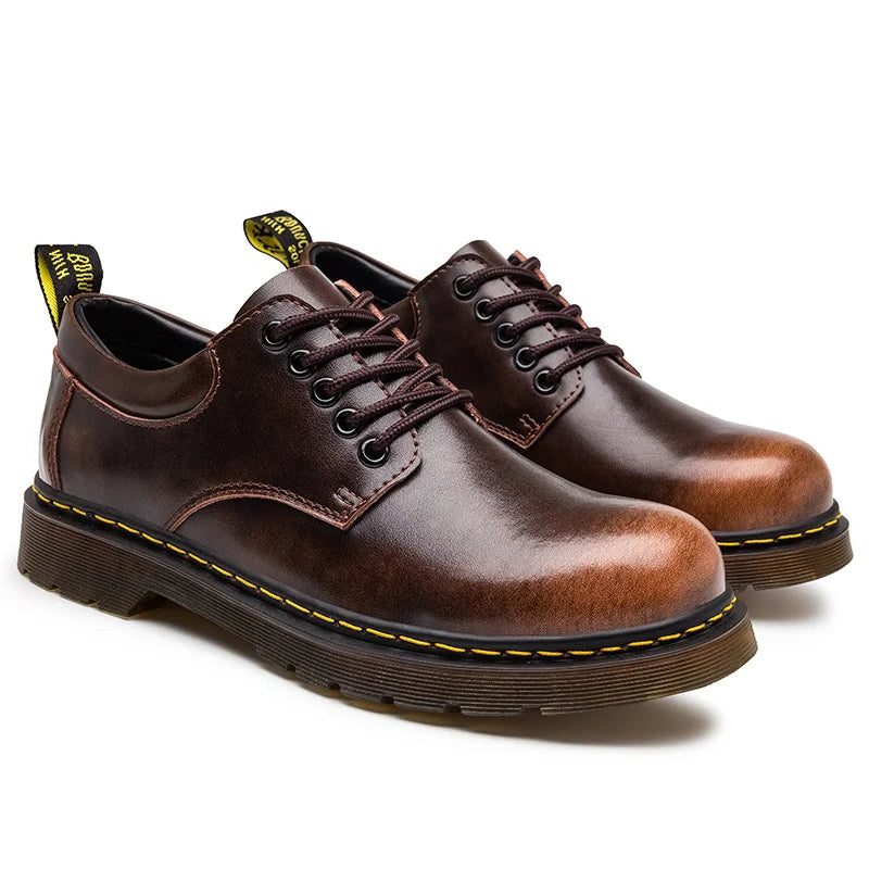 Leren Oxfords met Blokhak voor Heren - Bruin