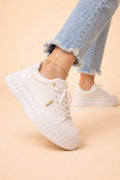 Leren Plateauzool Sneakers met Veters voor Dames - Wit