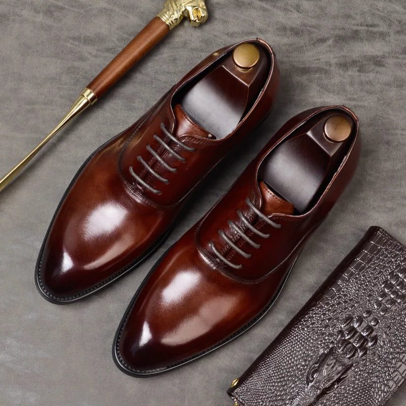 Leren Puntige Neus Oxfords voor Heren - Bruin