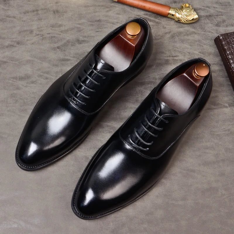 Leren Puntige Neus Oxfords voor Heren - Zwart