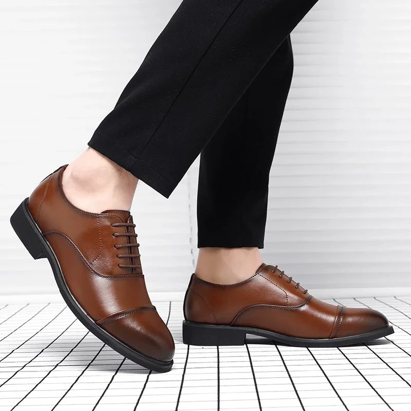 Leren Puntige Neus Veterschoenen voor Heren