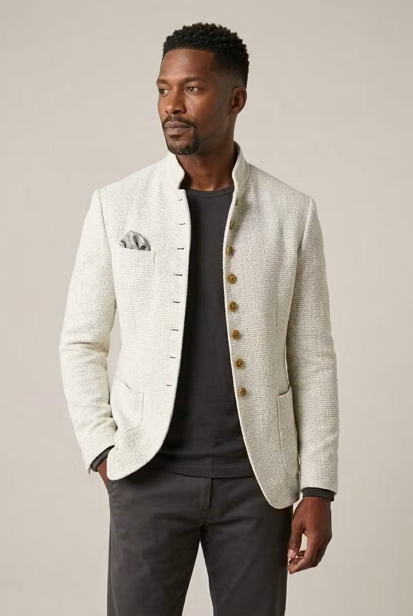 Linnen Blazer met Opstaande Kraag voor Heren