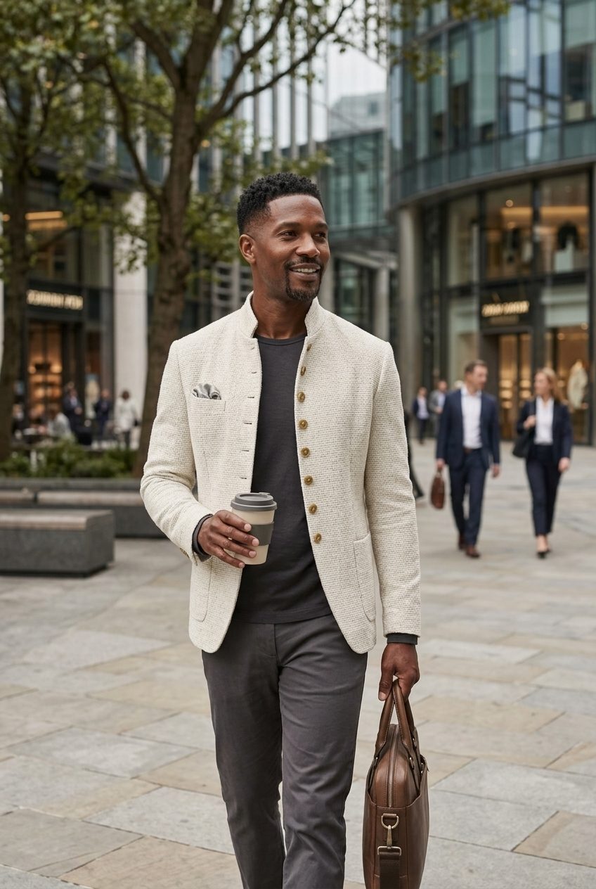 Linnen Blazer met Opstaande Kraag voor Heren - View 2