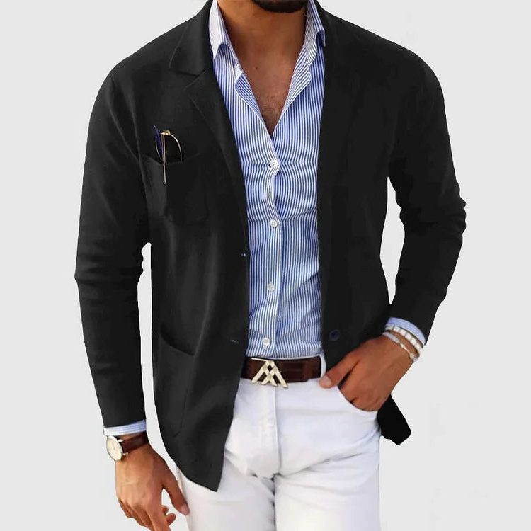 Linnen Blazer met Reverskraag voor Heren - Zwart