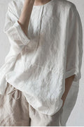 Linnen Cardigan met Korte Mouwen en Ronde Hals voor Dames - Wit