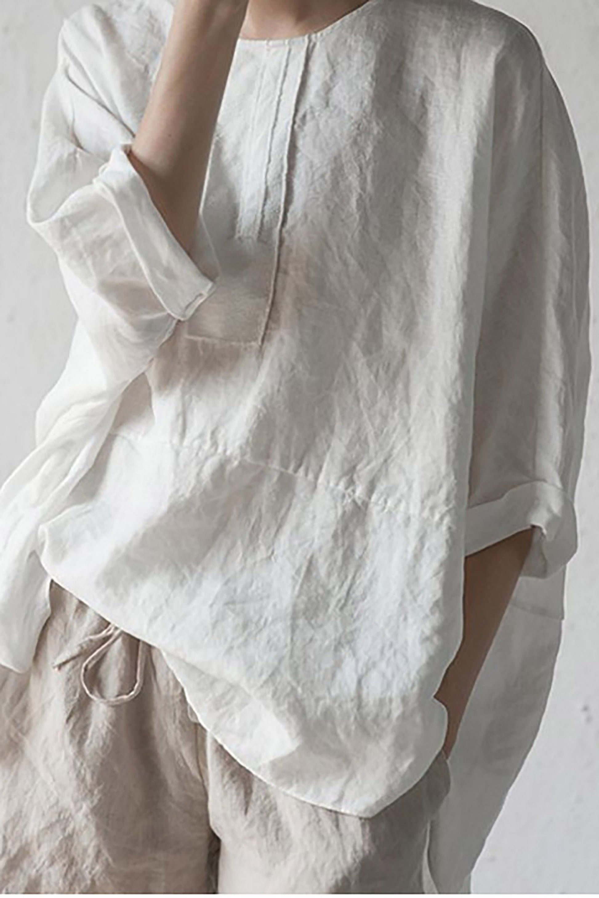 Linnen Cardigan met Korte Mouwen en Ronde Hals voor Dames - Wit