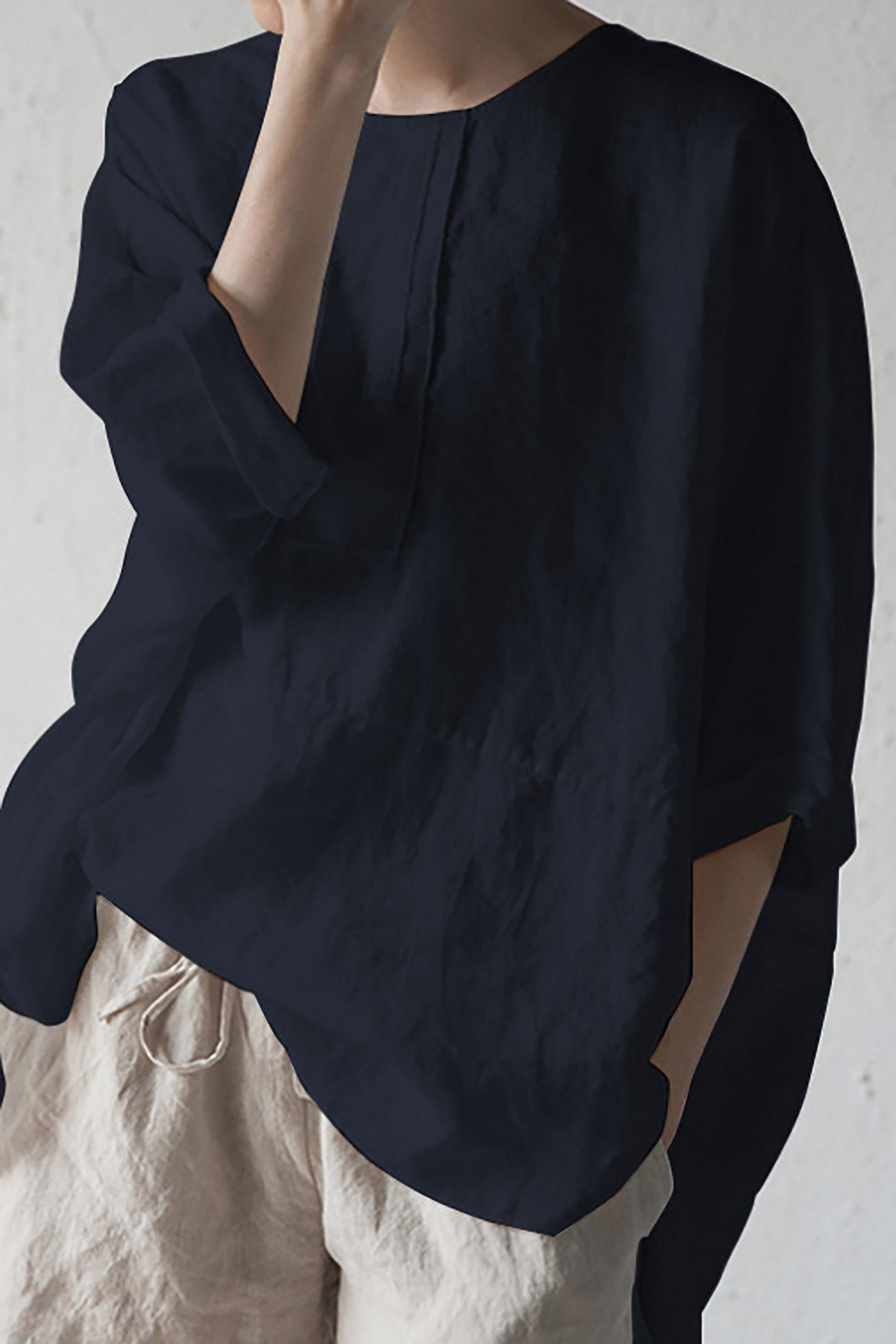 Linnen Cardigan met Korte Mouwen en Ronde Hals voor Dames - Blauw