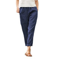 Linnen Cropped Broek voor Dames - Marineblauw