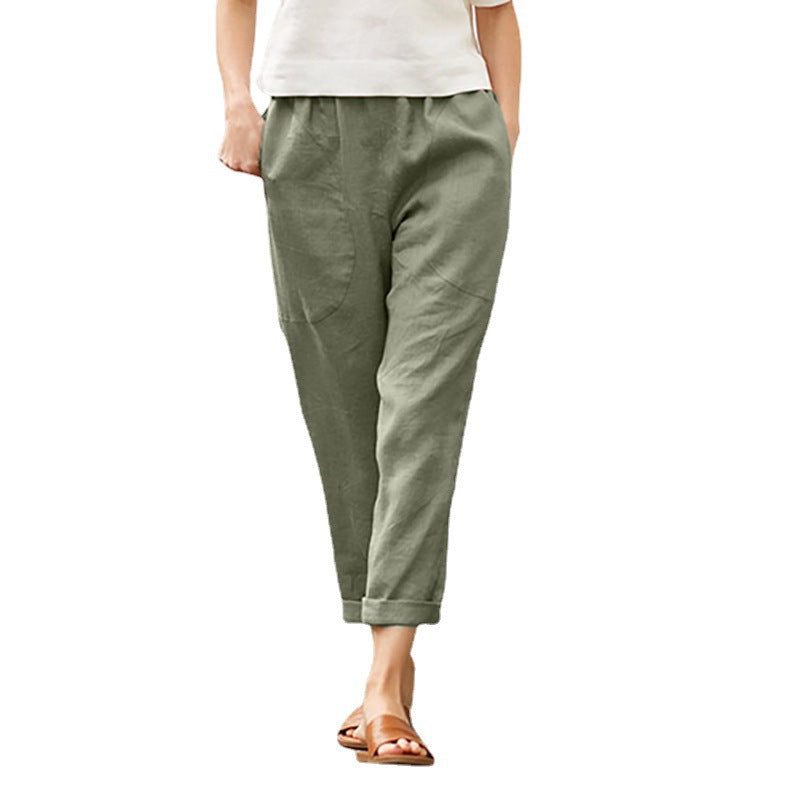 Linnen Cropped Broek voor Dames - Groen