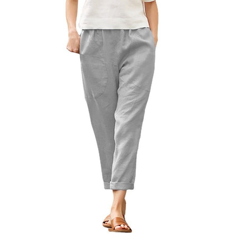 Linnen Cropped Broek voor Dames - Grijs