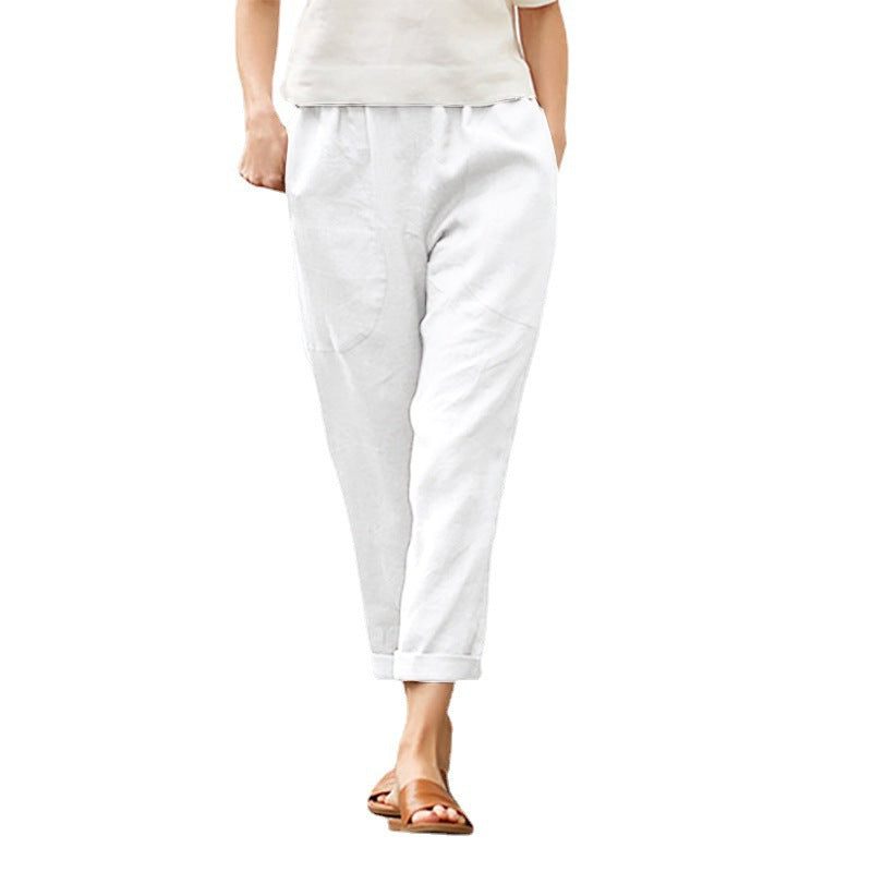 Linnen Cropped Broek voor Dames - Wit
