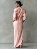 Linnen Maxi Jurk met Watervalhalshals voor Dames - View 10