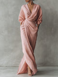 Linnen Maxi Jurk met Watervalhalshals voor Dames - View 13
