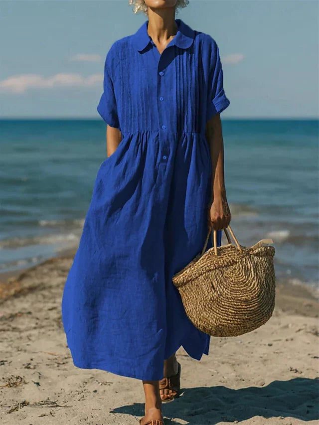 Linnen Overshirt Jurk voor Dames - Blauw