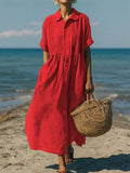 Linnen Overshirt Jurk voor Dames - Rood