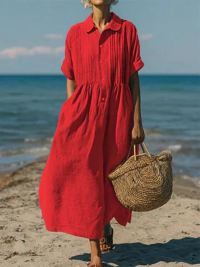 Linnen Overshirt Jurk voor Dames - Rood