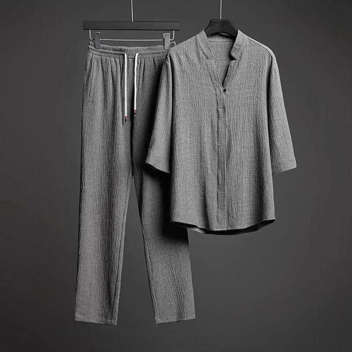 Linnen Set met Overhemd en Pantalon voor Heren - Grijs