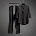 Linnen Set met Overhemd en Pantalon voor Heren - Zwart