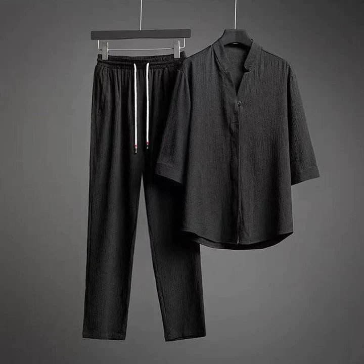 Linnen Set met Overhemd en Pantalon voor Heren - Zwart