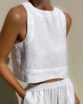 Linnen Tweedelige Set met Crop Top voor Dames