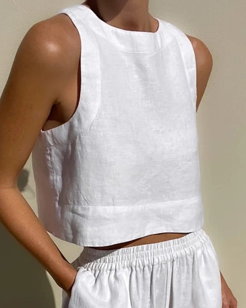 Linnen Tweedelige Set met Crop Top voor Dames