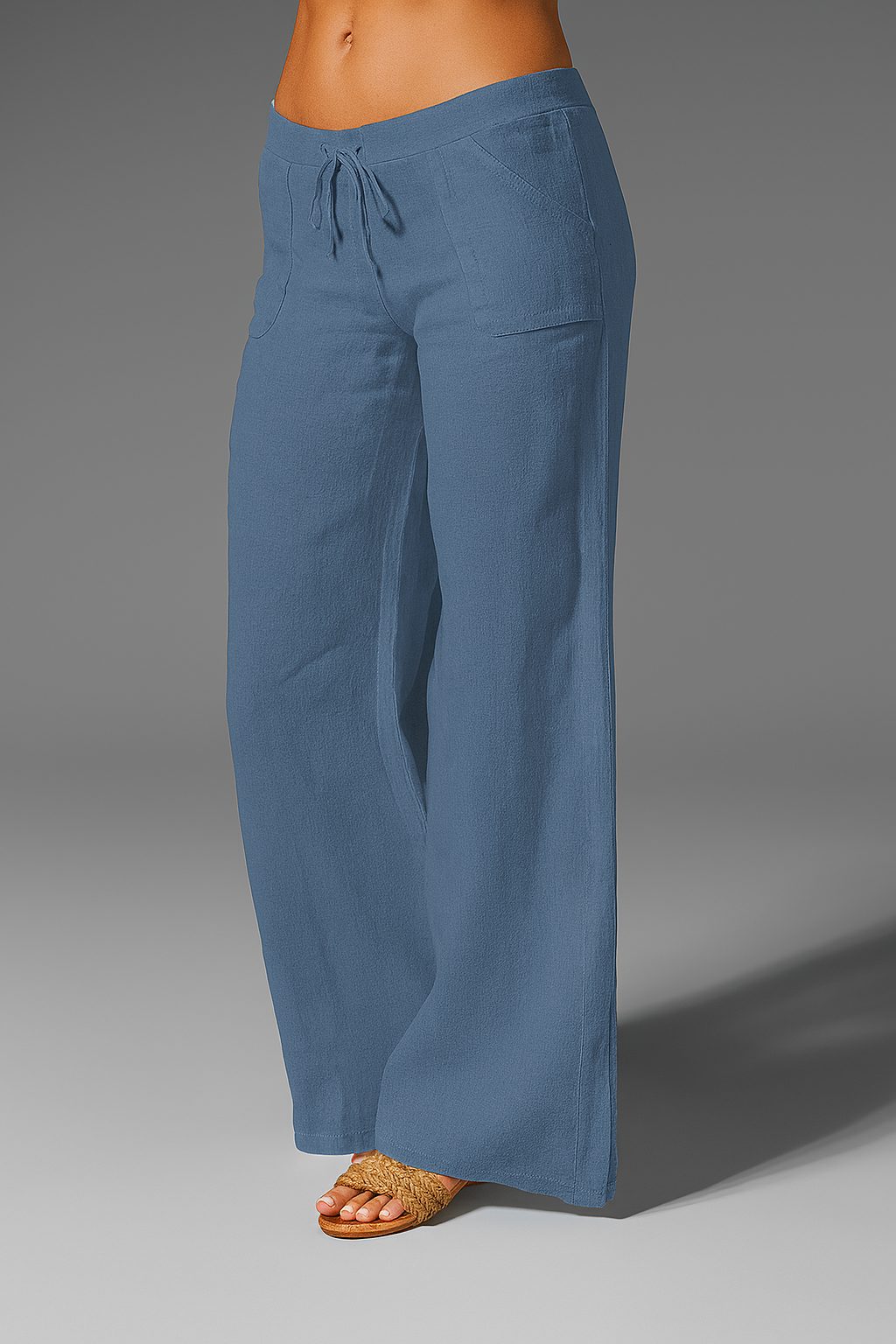 Linnen Wijde Pijp Broek voor Dames - Blauw