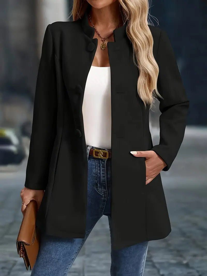 Longline Blazer Jas met Knoopsluiting voor Dames - Black