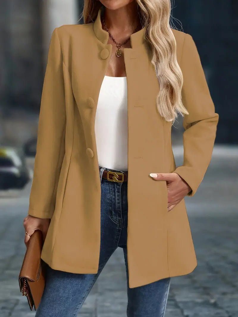 Longline Blazer Jas met Knoopsluiting voor Dames - Camel