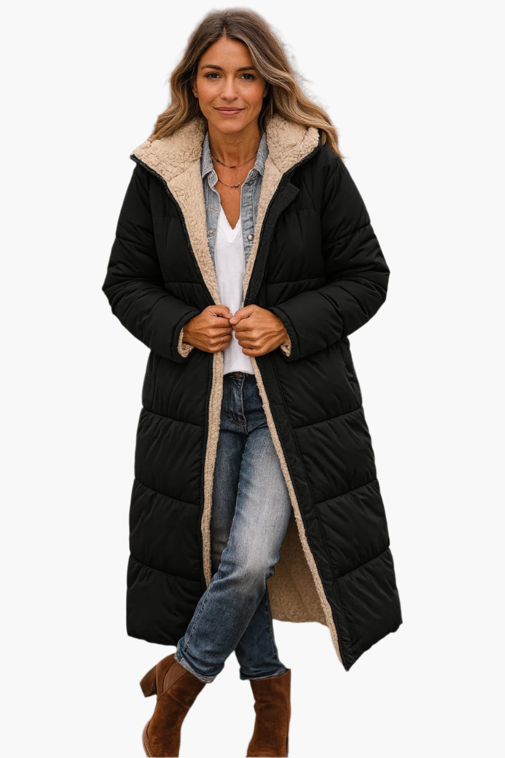 Longline Pufferjack met Sherpa Kraag voor Dames