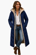 Longline Pufferjack met Sherpa Kraag voor Dames - Marineblau