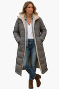 Longline Pufferjack met Sherpa Kraag voor Dames - Grau