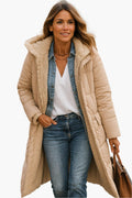 Longline Pufferjack met Sherpa Kraag voor Dames - Beige