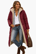 Longline Pufferjack met Sherpa Kraag voor Dames - Weinrot