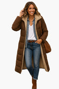 Longline Pufferjack met Sherpa Kraag voor Dames - Braun