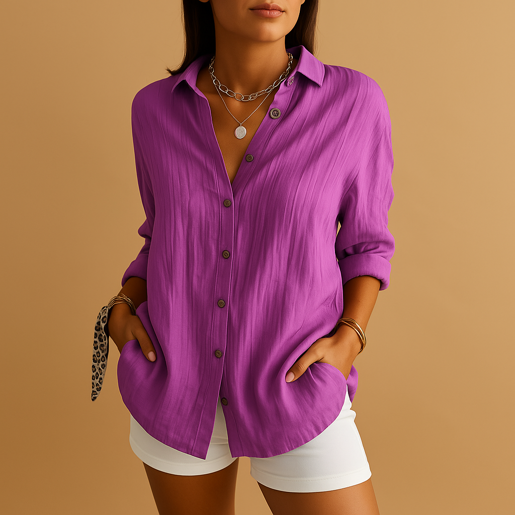 Linnen Button-Down Blouse met Lange Mouwen voor Dames