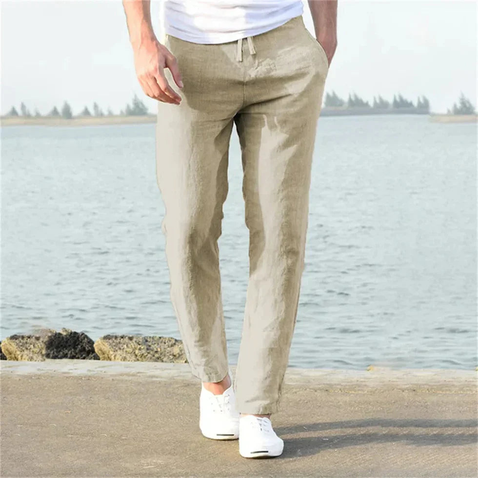 Linnen Rechte Pantalon met Steekzakken voor Heren
