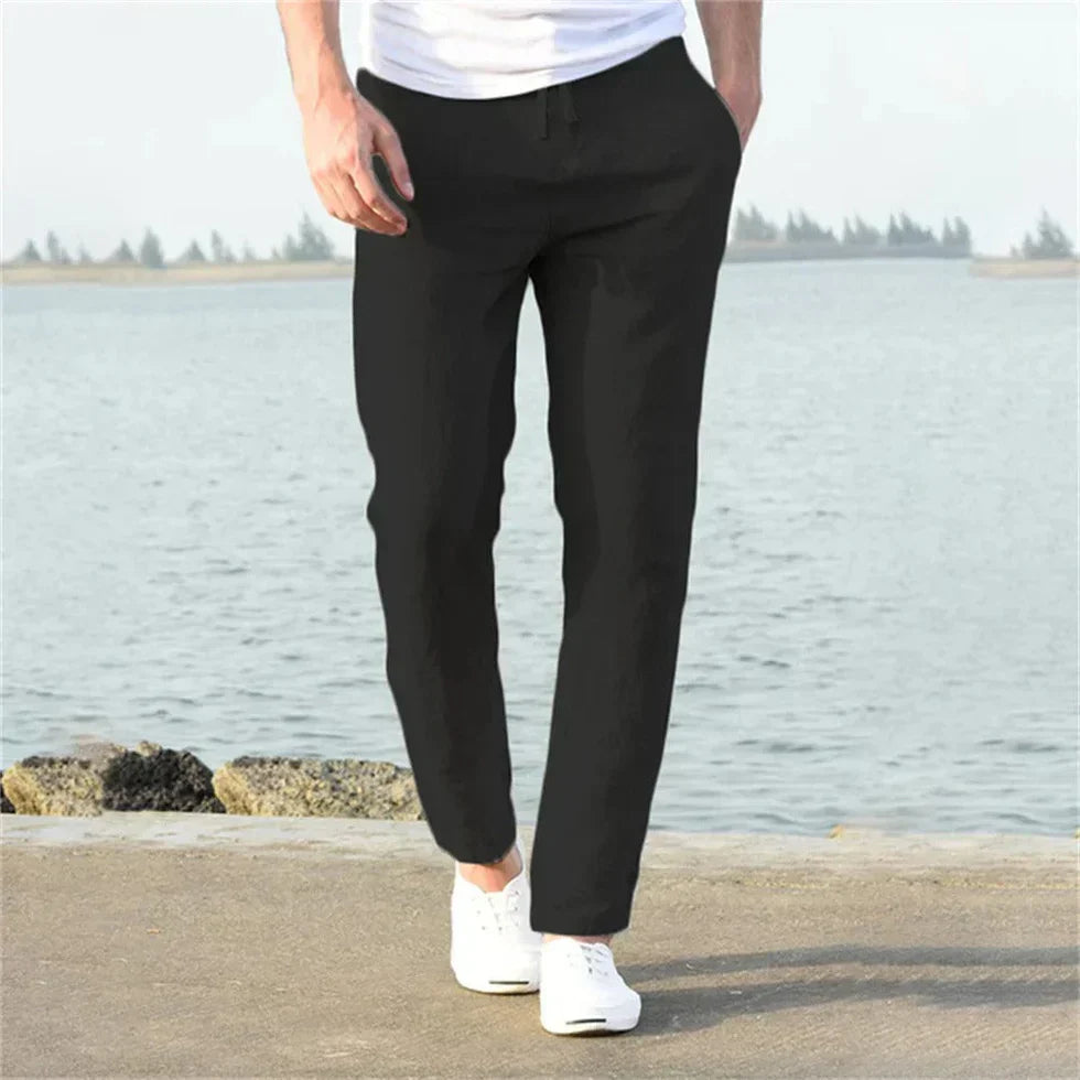 Linnen Rechte Pantalon met Steekzakken voor Heren